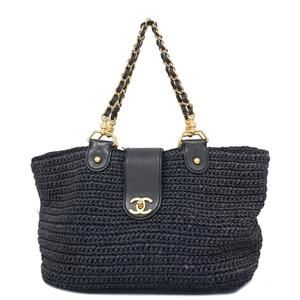 Chanel Chain Lambskin Straw Tote Bag Black